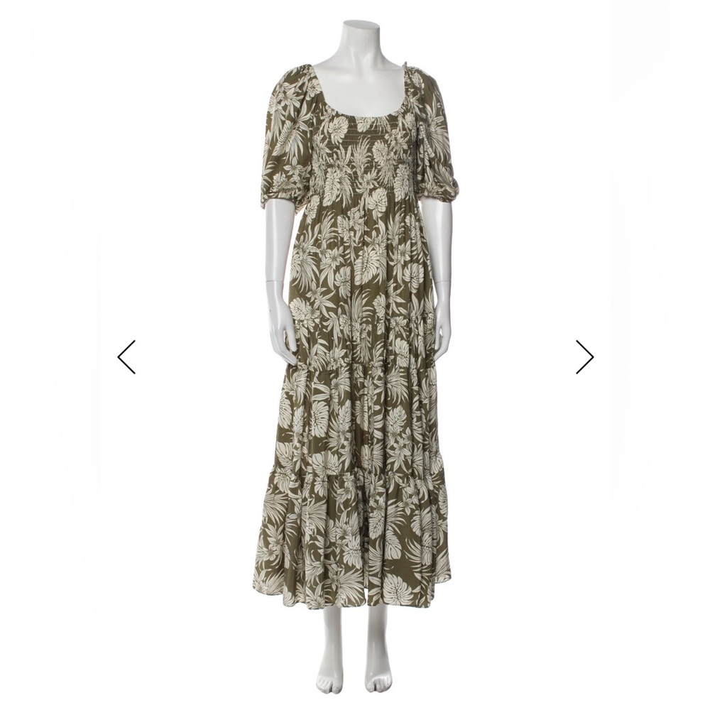 La Ligne Olive & Cream Floral Tiered Maxi Dress